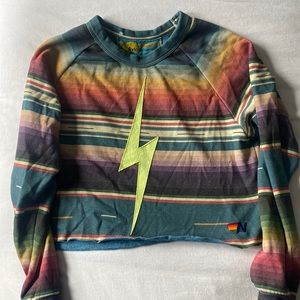 AVIATOR NATION cropped serape sweatshirt with lime green lightning bolt